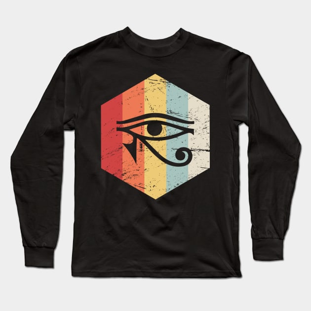 Retro Vintage Egyptian Eye Of Horus Long Sleeve T-Shirt by MeatMan